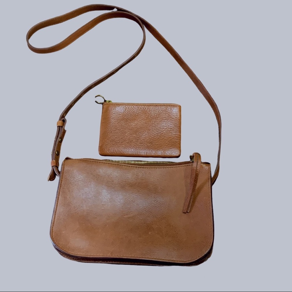 Madewell leather crossbody soft brown PLUS a matching zip pouch